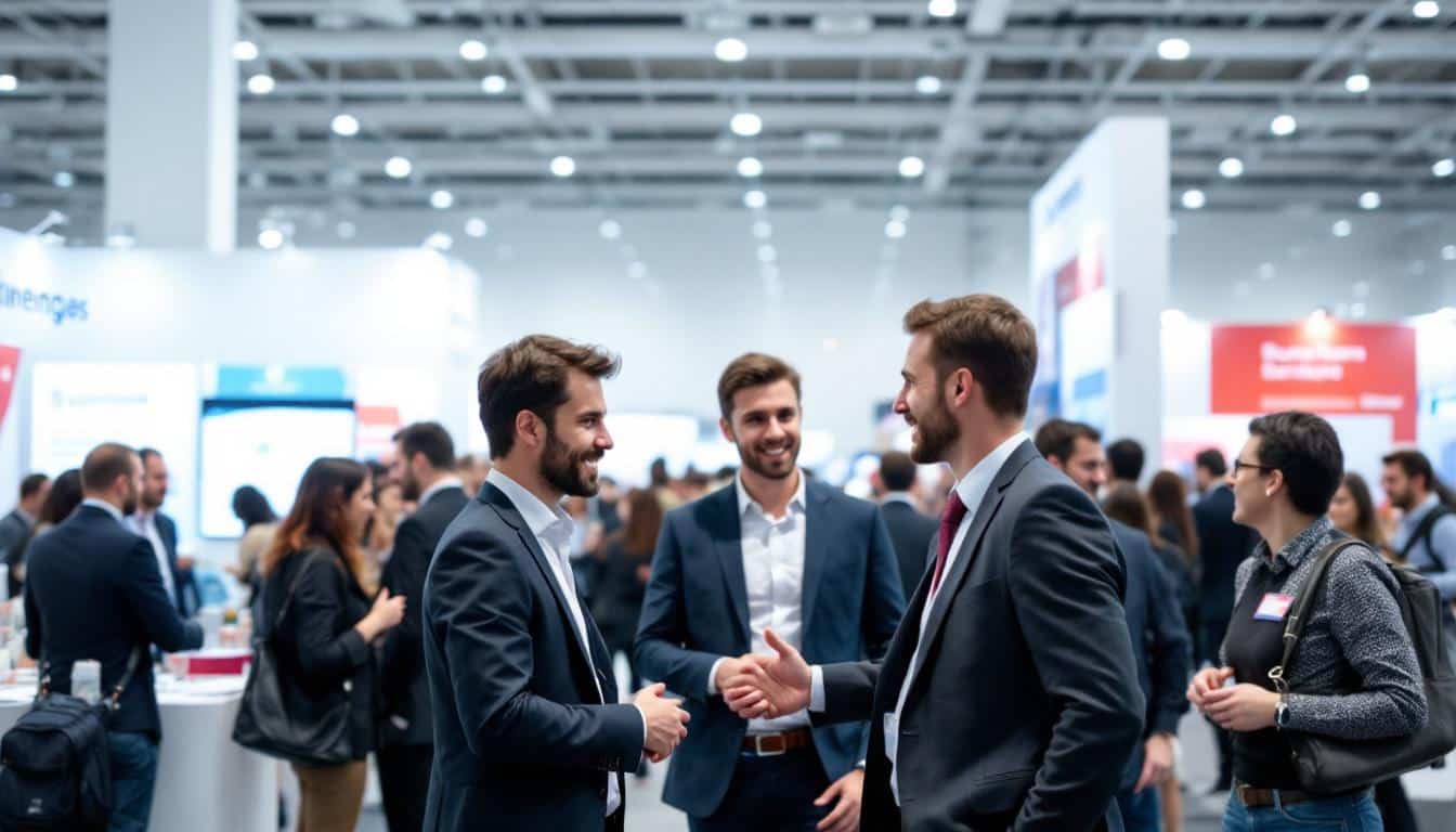 découvrez l'ambiance dynamique et inspirante du salon des entreprises où l'économie locale et internationale se déploie dans une atmosphère électrique, propice aux échanges et aux opportunités.
